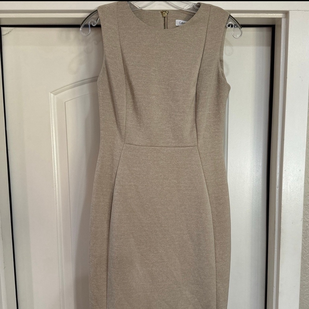 Calvin Klein Pale Pink Beige Suede Sleeveless Gold Zipper Sheath Dress SZ 4